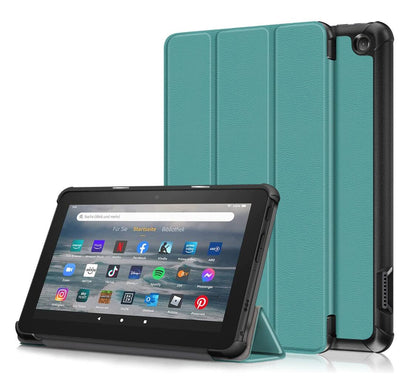 Tri-fold Caster Leather Kindle Fire 7 (2022) Case Hard Shell Slim