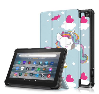 Tri-fold Caster Leather Kindle Fire 7 (2022) Case Hard Shell Slim