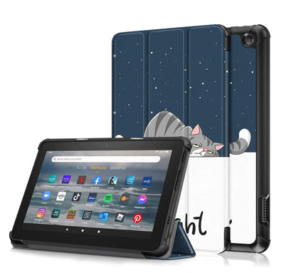 Tri-fold Caster Leather Kindle Fire 7 (2022) Case Hard Shell Slim