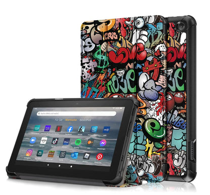 Tri-fold Caster Leather Kindle Fire 7 (2022) Case Hard Shell Slim