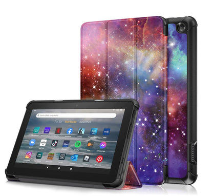 Tri-fold Caster Leather Kindle Fire 7 (2022) Case Hard Shell Slim