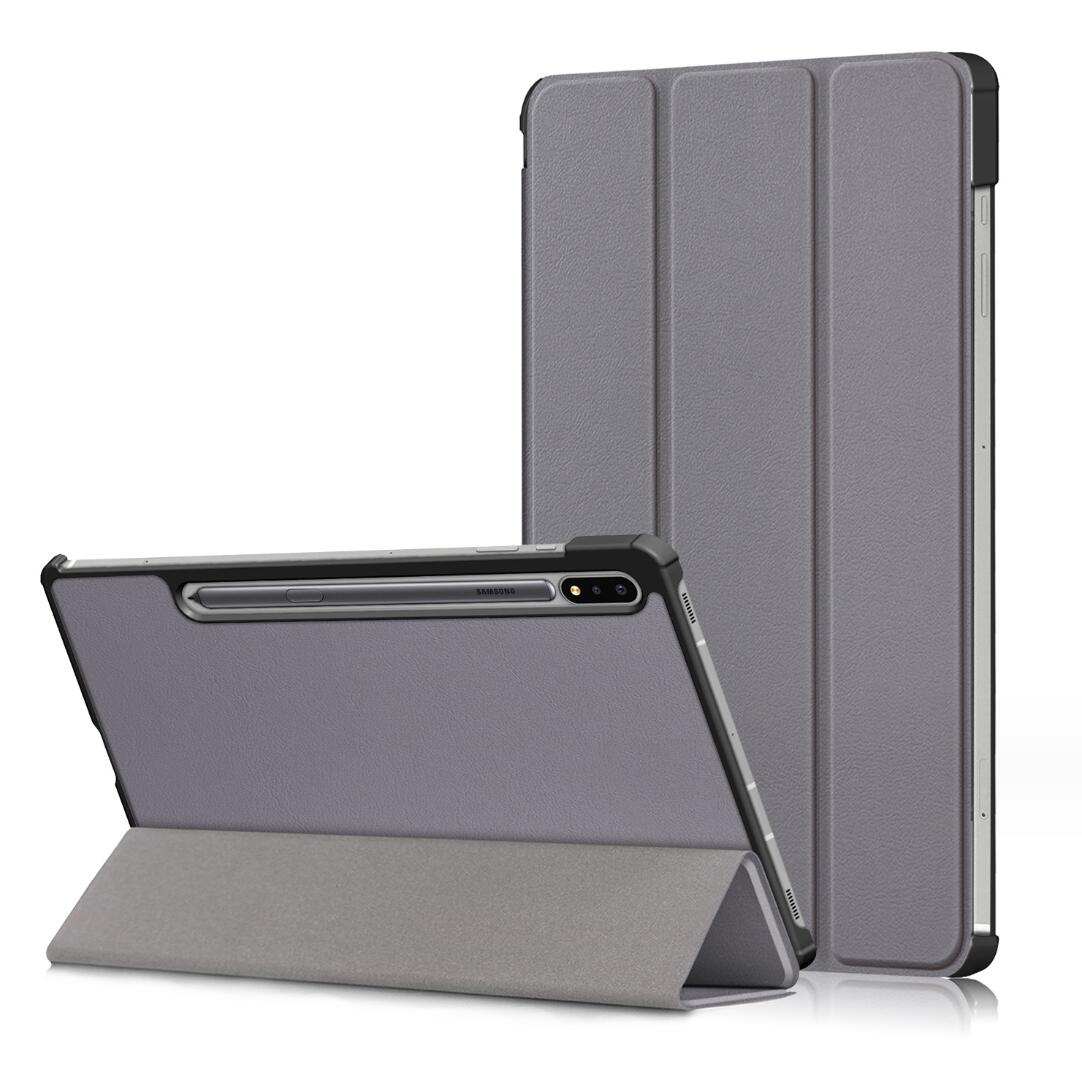 Tri-fold Caster Leather Samsung Galaxy Tab S7 Case Hard Shell Slim