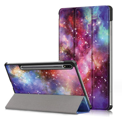 Tri-fold Caster Leather Samsung Galaxy Tab S7 Case Hard Shell Slim