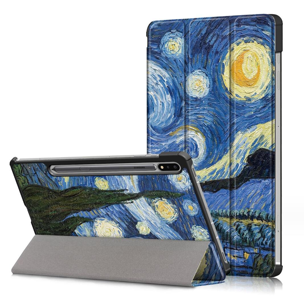 Tri-fold Caster Leather Samsung Galaxy Tab S7 Case Hard Shell Slim