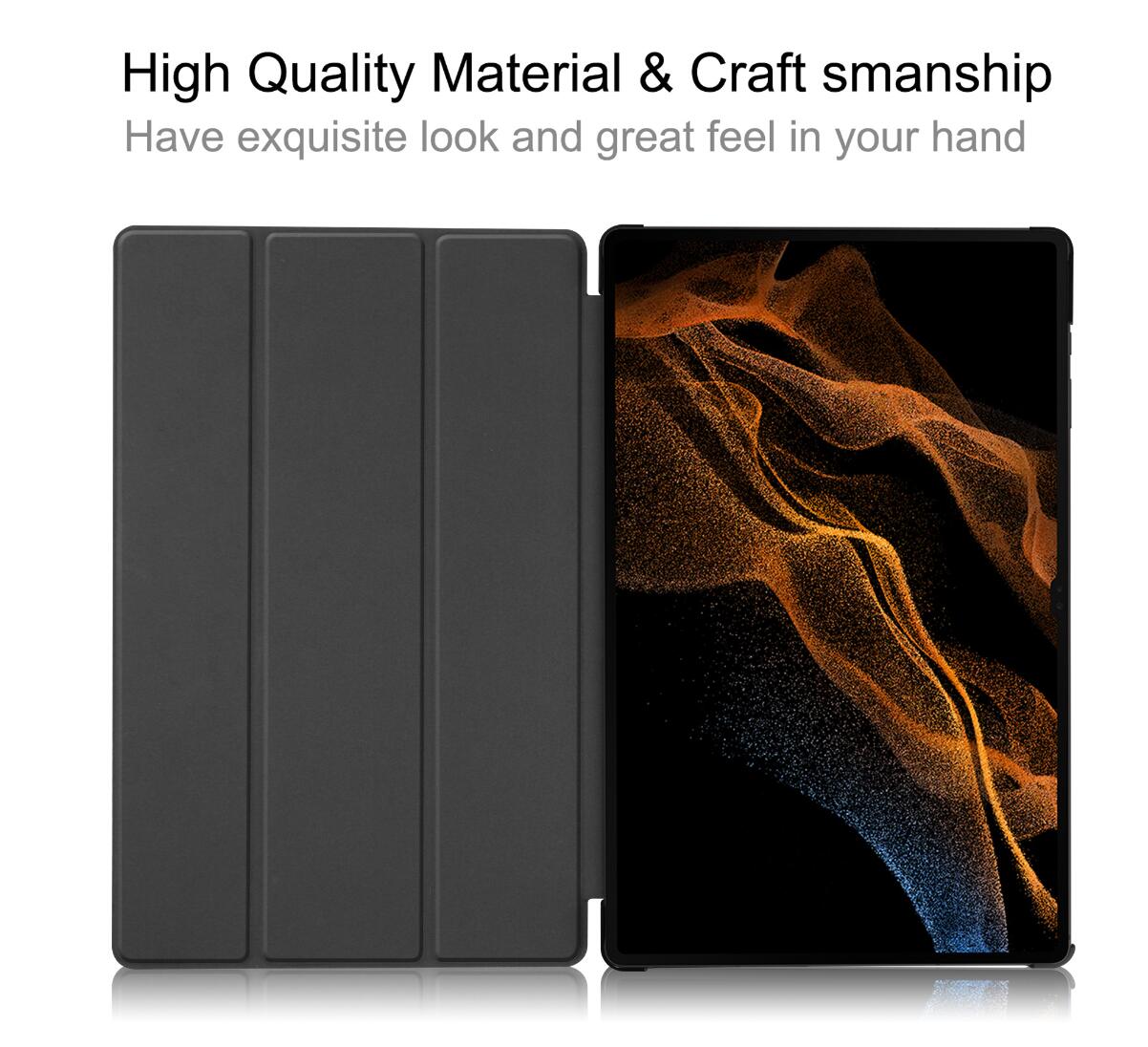 Tri-fold Caster Leather Samsung Galaxy Tab S8 Ultra Case Shell Slim