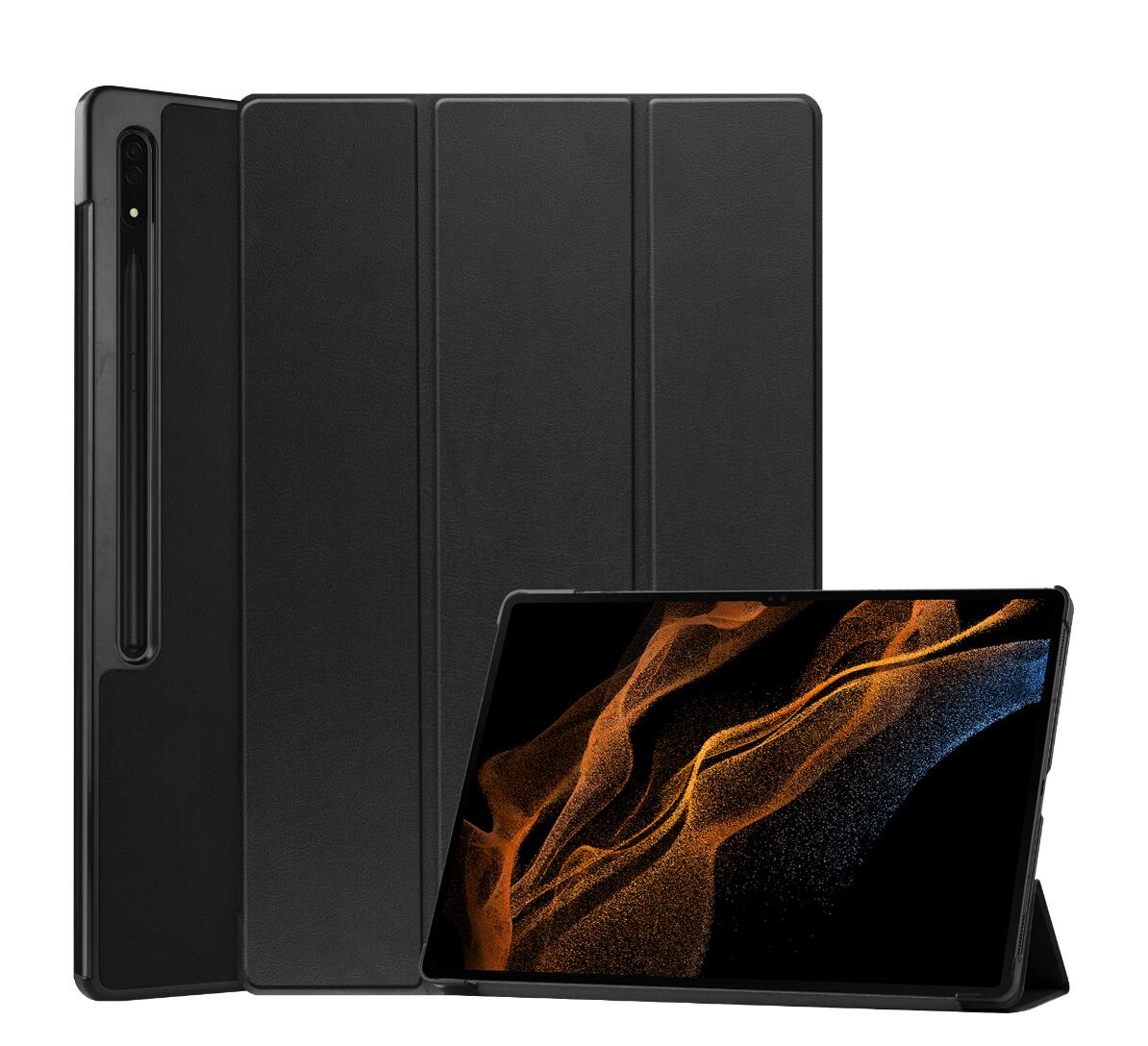 Tri-fold Caster Leather Samsung Galaxy Tab S8 Ultra Case Shell Slim