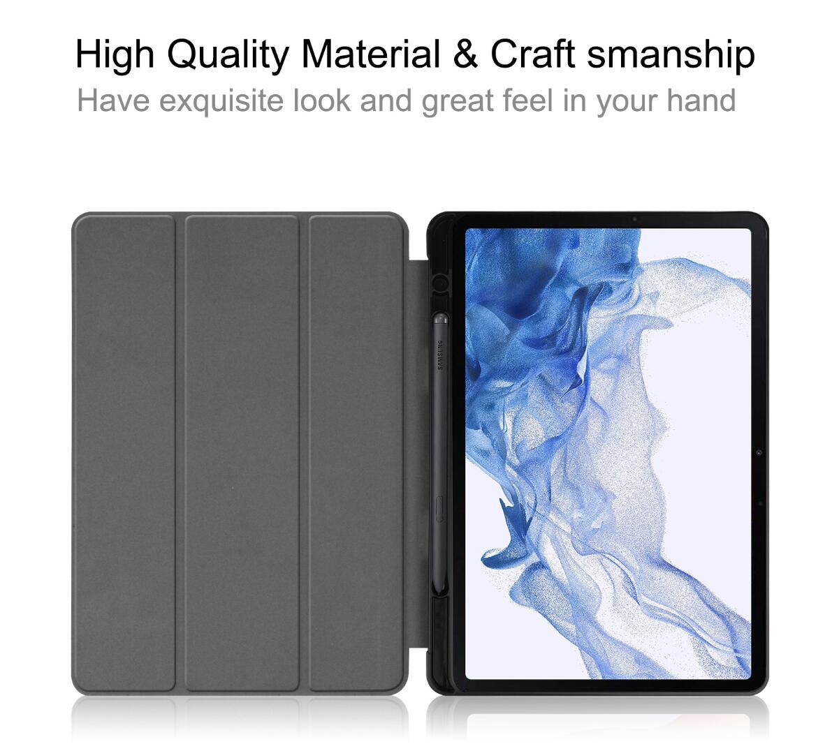 Soft TPU Combo Leather Samsung Galaxy Tab S8 Case Tri-fold Stand