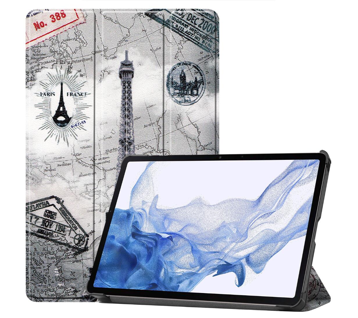 Tri-fold Caster Leather Samsung Galaxy Tab S8 Case Hard Shell Slim