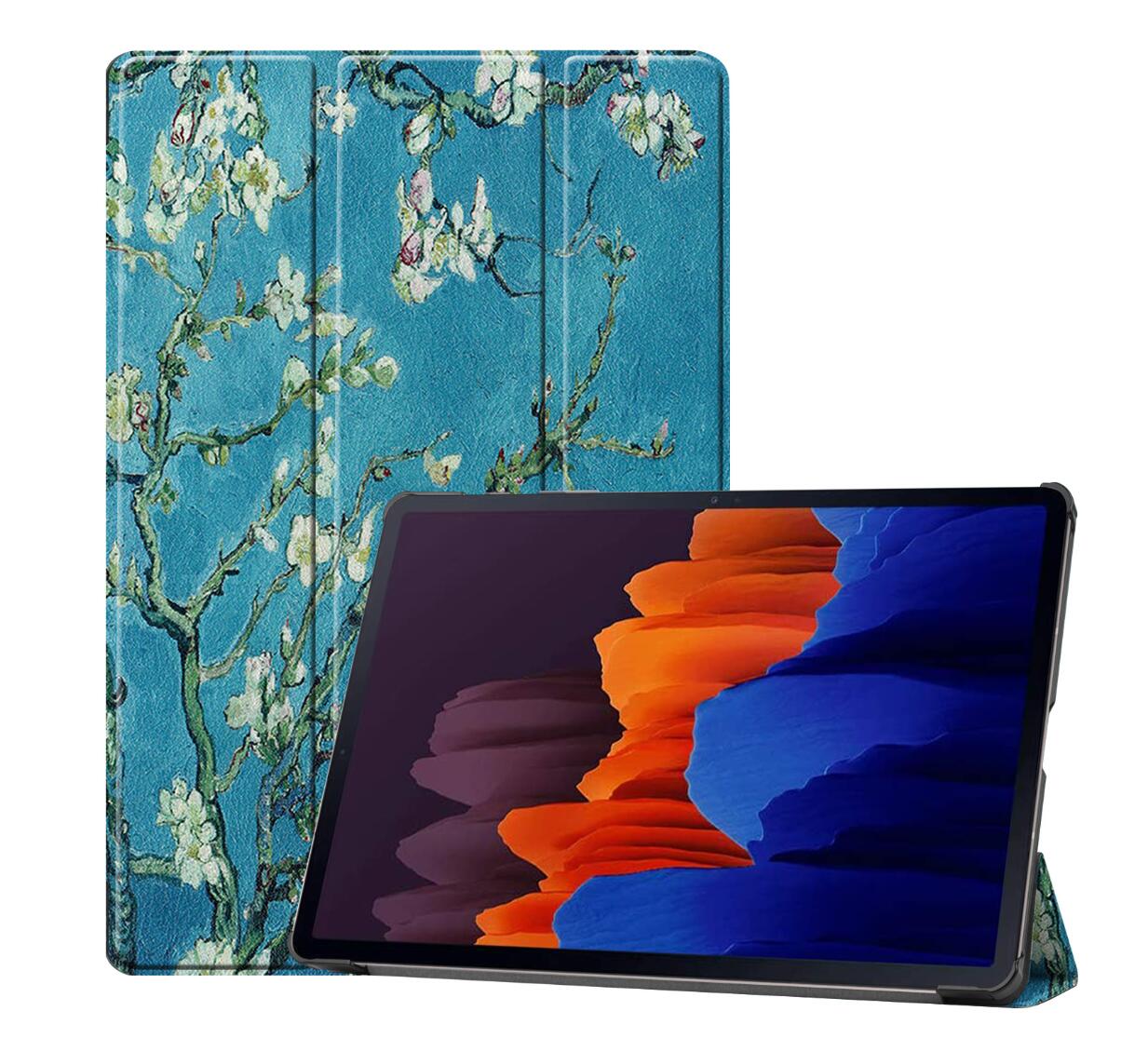 Tri-fold Caster Leather Samsung Galaxy Tab S7+ Case Hard Shell Slim