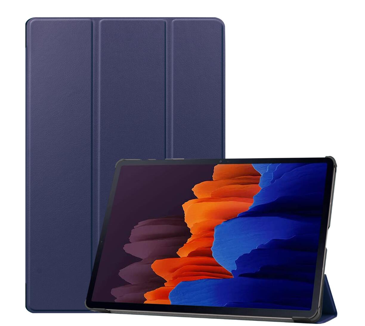 Tri-fold Caster Leather Samsung Galaxy Tab S7+ Case Hard Shell Slim