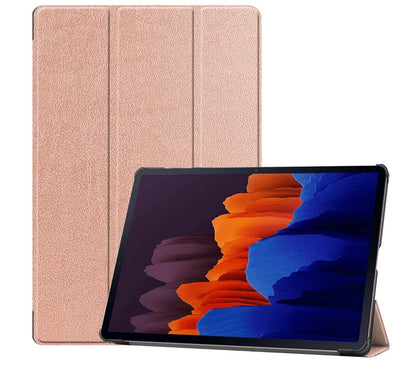 Tri-fold Caster Leather Samsung Galaxy Tab S7+ Case Hard Shell Slim