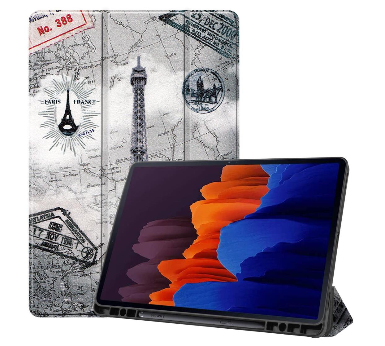 Soft TPU Combo Leather Samsung Galaxy Tab S7+ Case Tri-fold Stand