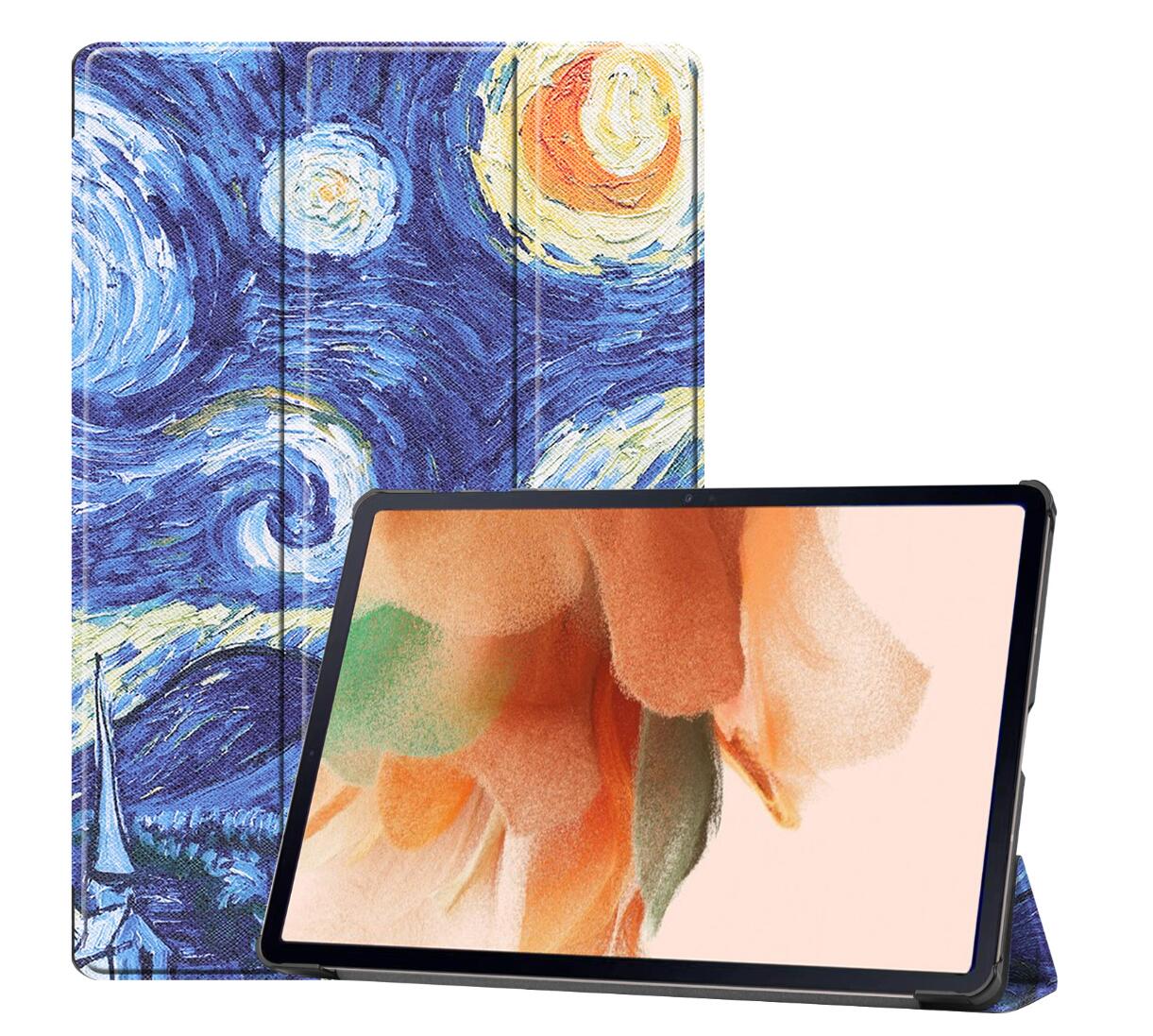 Tri-fold Caster Leather Samsung Galaxy Tab S7 FE Case Hard Shell Slim