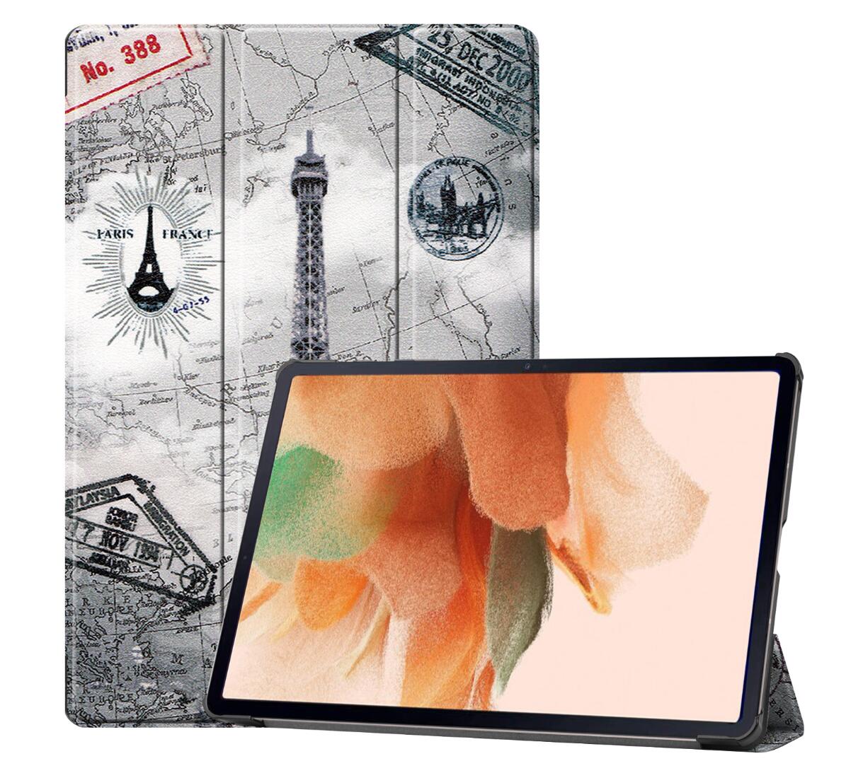 Tri-fold Caster Leather Samsung Galaxy Tab S7 FE Case Hard Shell Slim