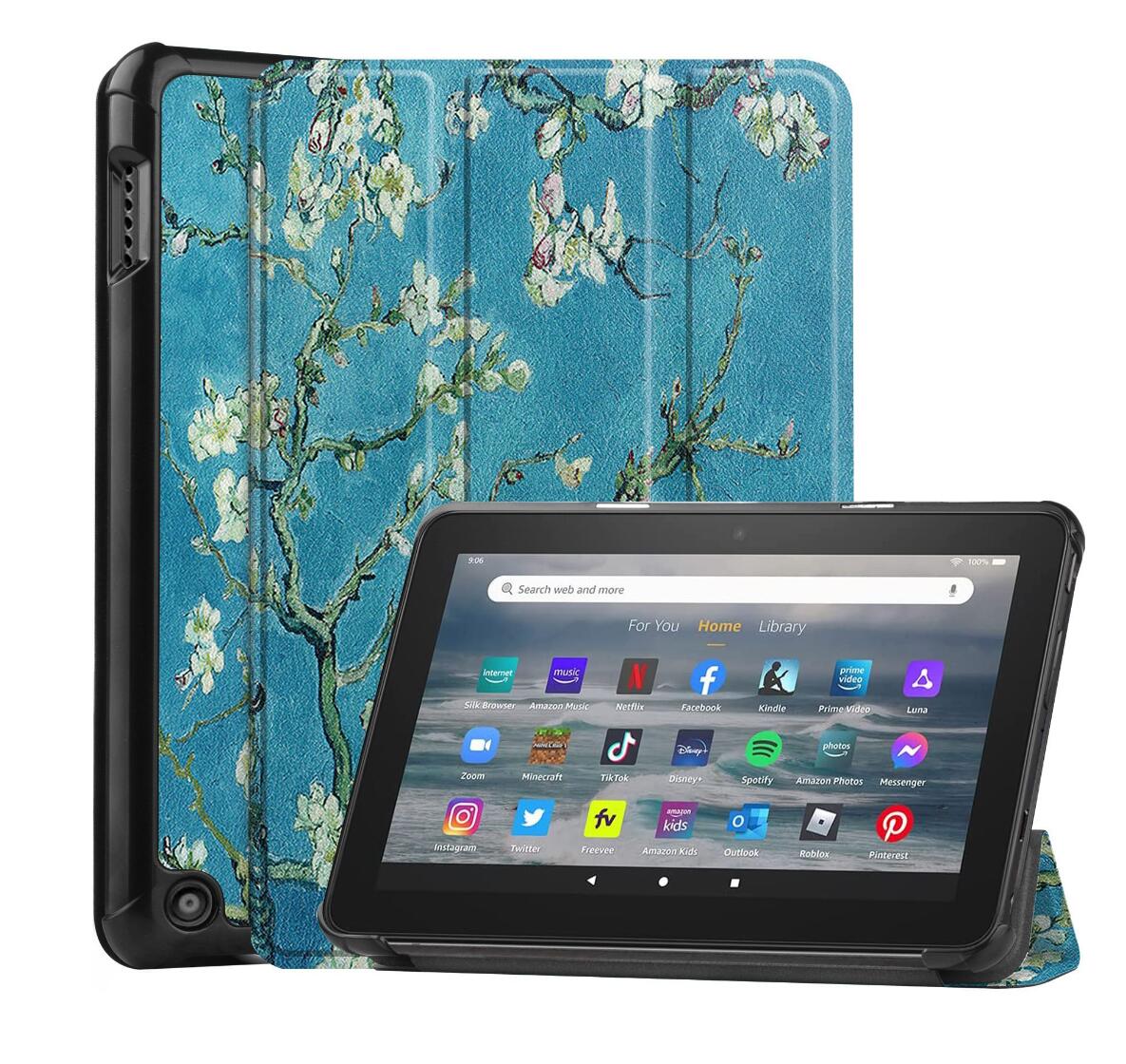 Tri-fold Caster Leather Kindle Fire 7 (2022) Case Hard Shell Slim