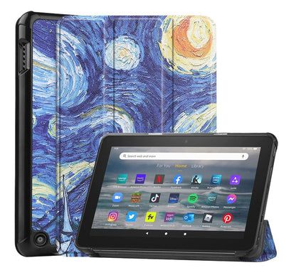 Tri-fold Caster Leather Kindle Fire 7 (2022) Case Hard Shell Slim