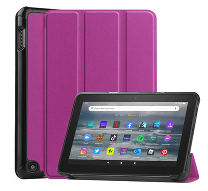 Tri-fold Caster Leather Kindle Fire 7 (2022) Case Hard Shell Slim