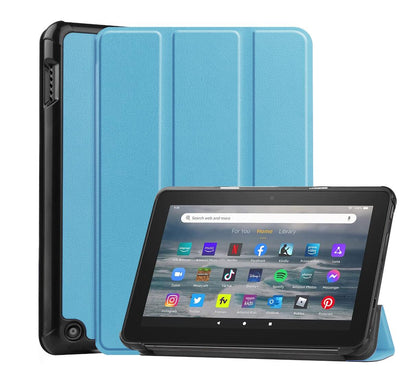 Tri-fold Caster Leather Kindle Fire 7 (2022) Case Hard Shell Slim