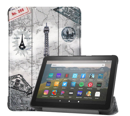 Tri-fold Caster Leather Kindle Fire HD 8 Plus (2020) Case Hard Shell