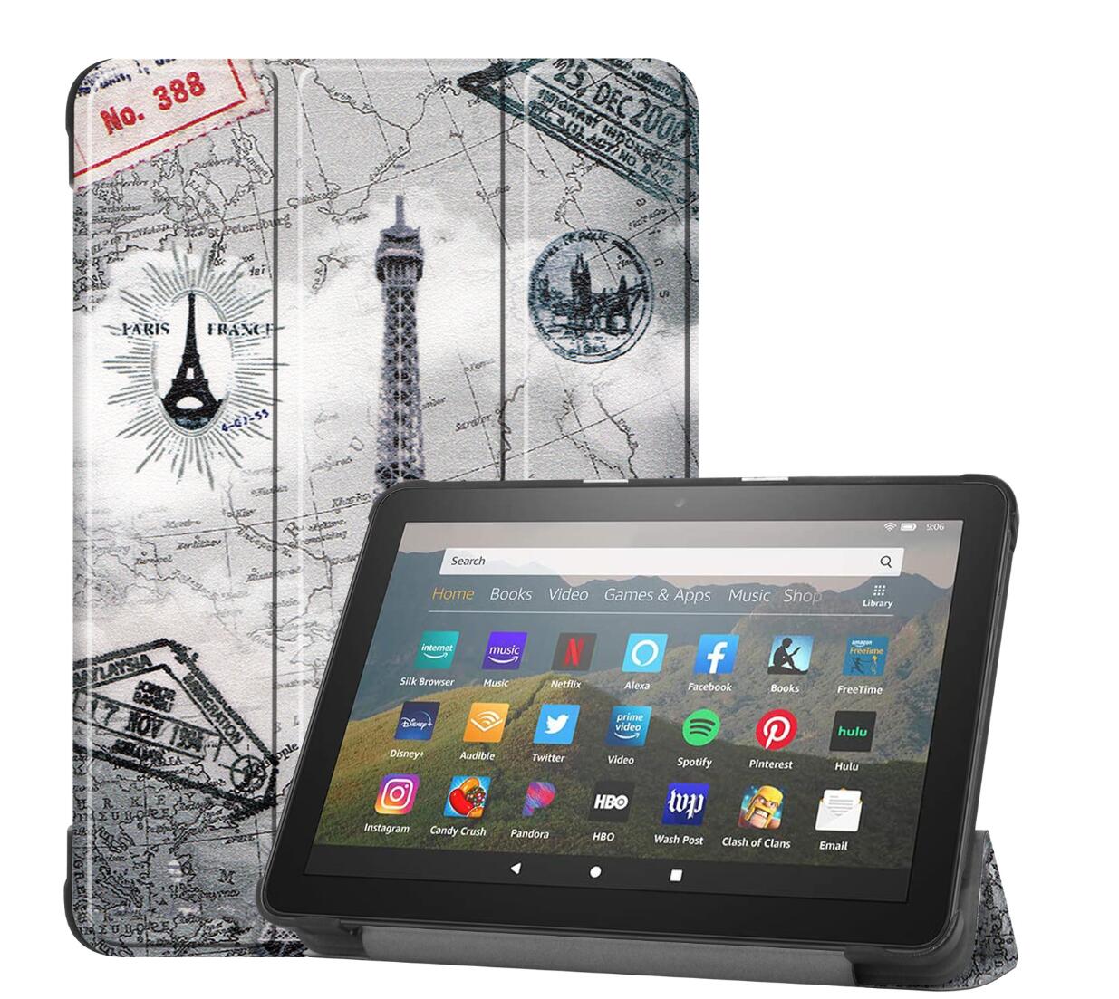 Tri-fold Caster Leather Kindle Fire HD 8 (2020) Case Hard Shell Slim