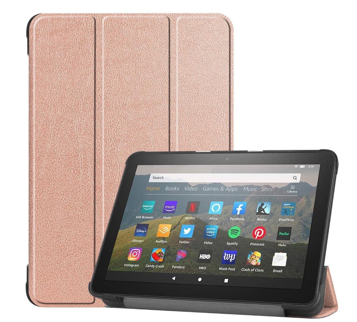 Tri-fold Caster Leather Kindle Fire HD 8 (2020) Case Hard Shell Slim