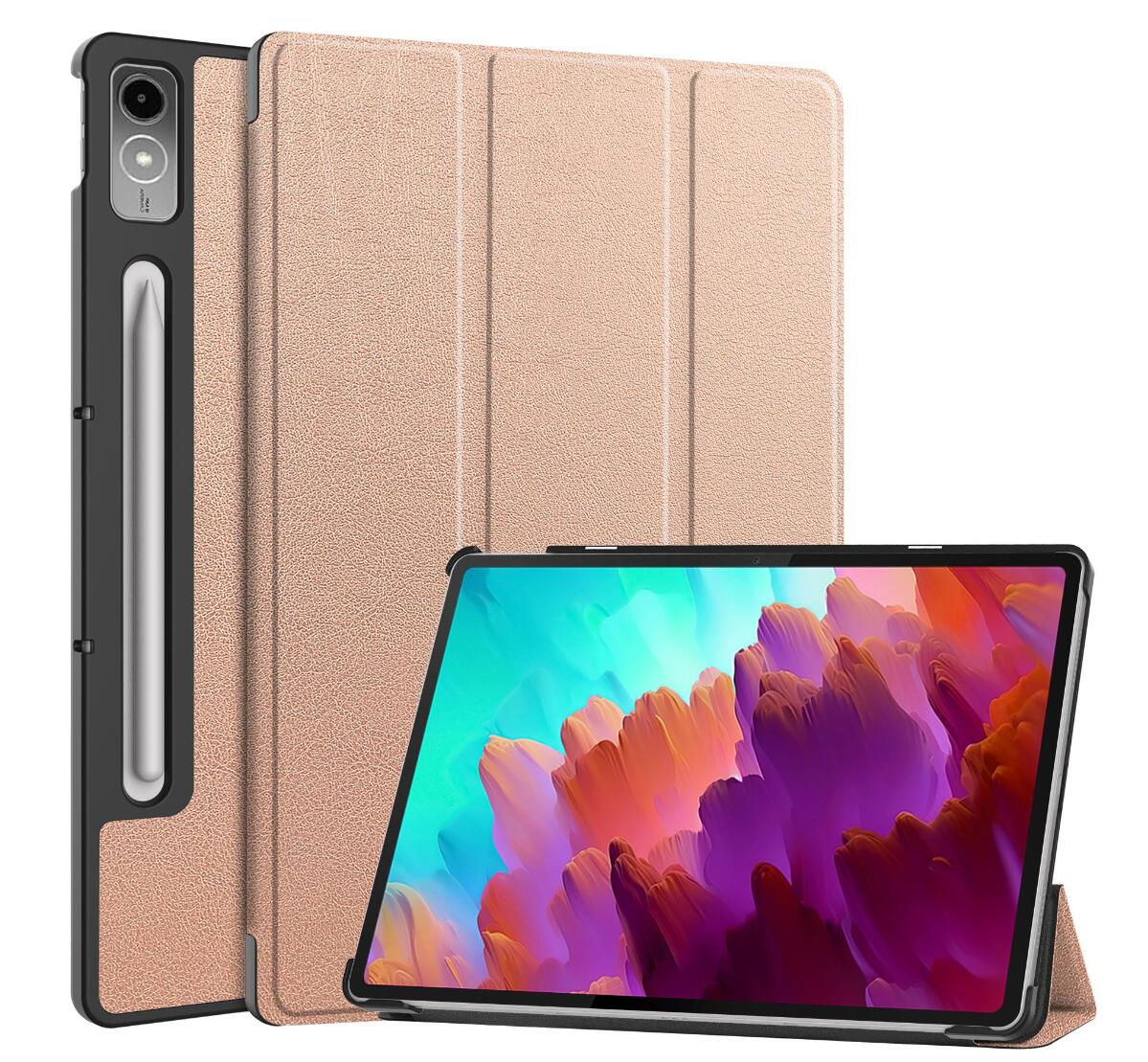 Tri-fold Caster Leather Lenovo Tab P12 (2023) Case Hard Shell Slim