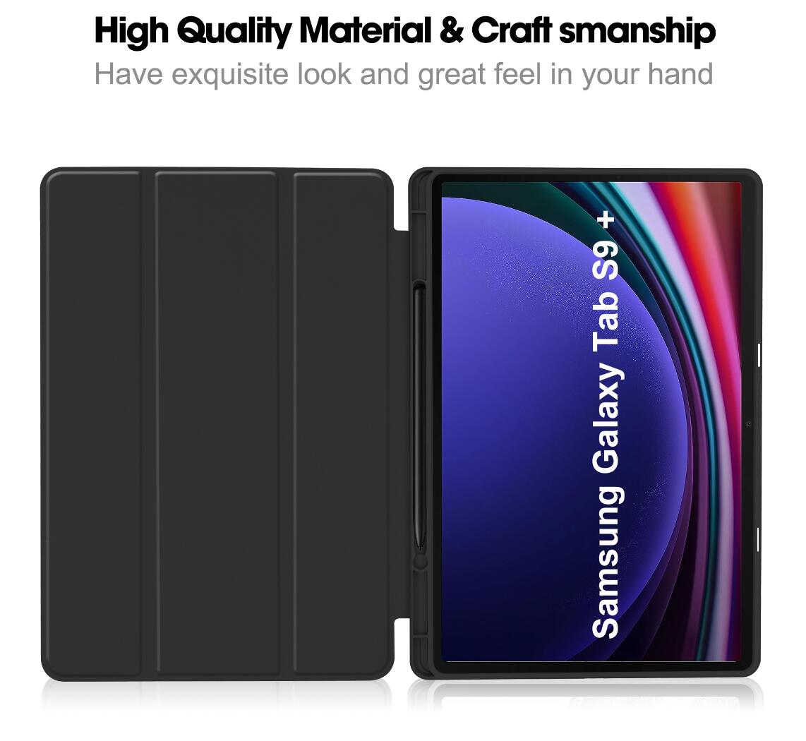 Soft TPU Combo Leather Samsung Galaxy Tab S9+ Case Tri-fold Stand