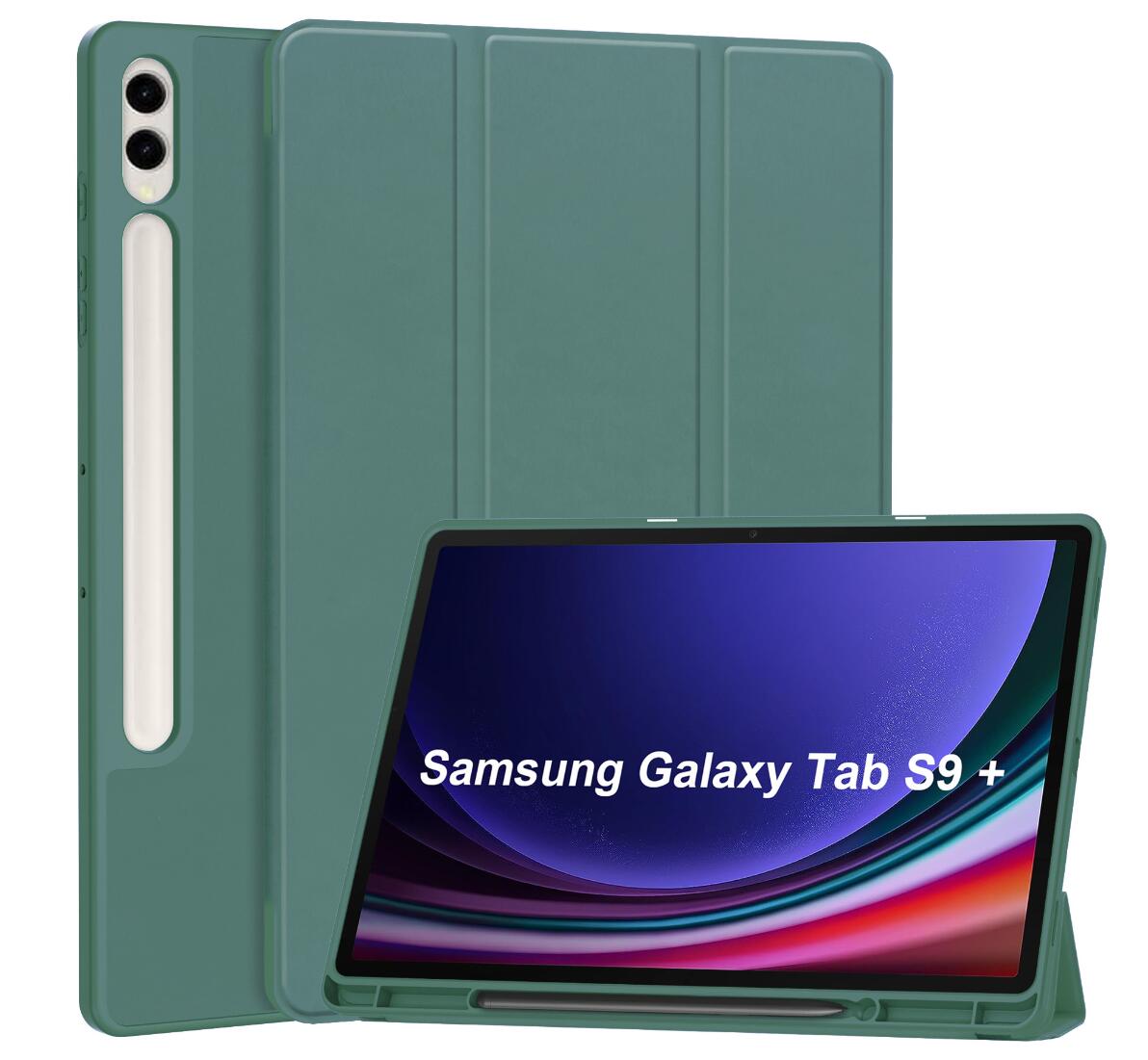 Soft TPU Combo Leather Samsung Galaxy Tab S9+ Case Tri-fold Stand