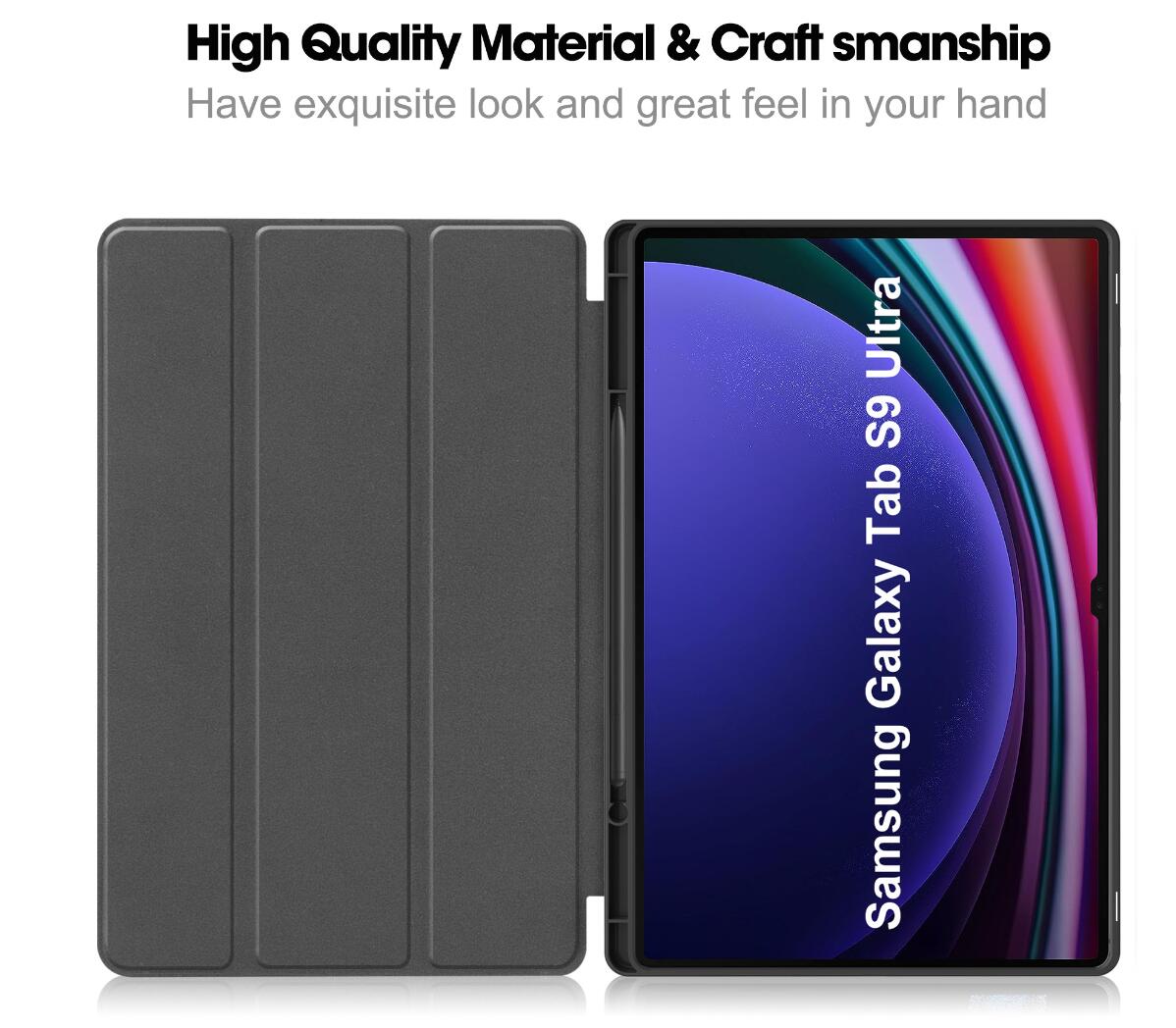 Soft TPU Combo Leather Samsung Galaxy Tab S9 Ultra Case Tri-fold Stand