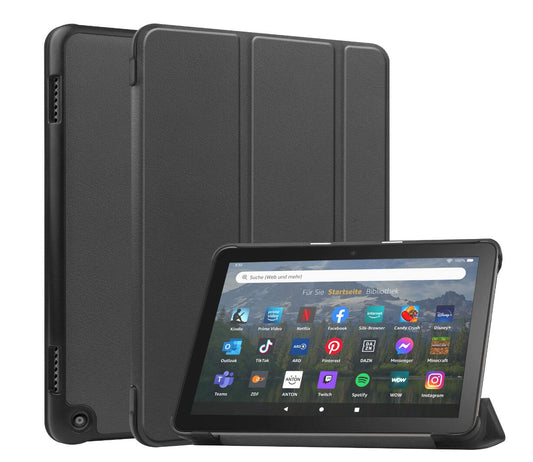 Tri-fold Caster Leather Kindle Fire HD 8 (2022) Case Hard Shell Slim