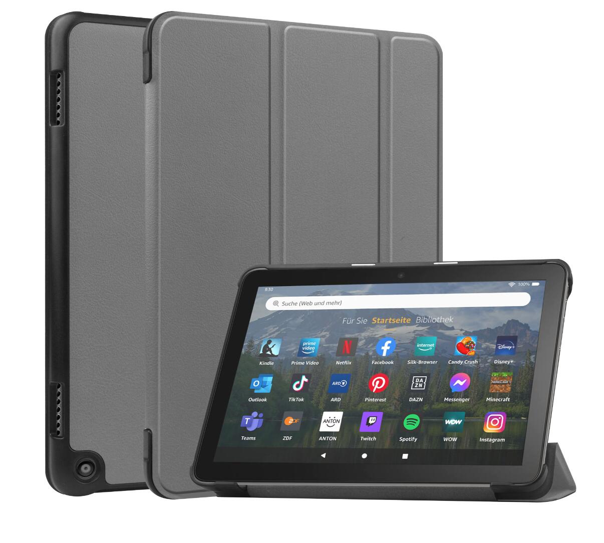 Tri-fold Caster Leather Kindle Fire HD 8 (2022) Case Hard Shell Slim