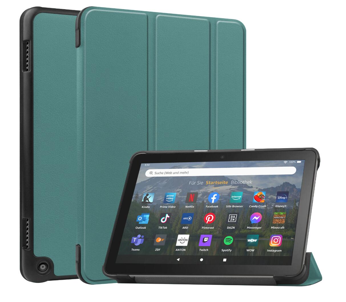 Tri-fold Caster Leather Kindle Fire HD 8 (2022) Case Hard Shell Slim