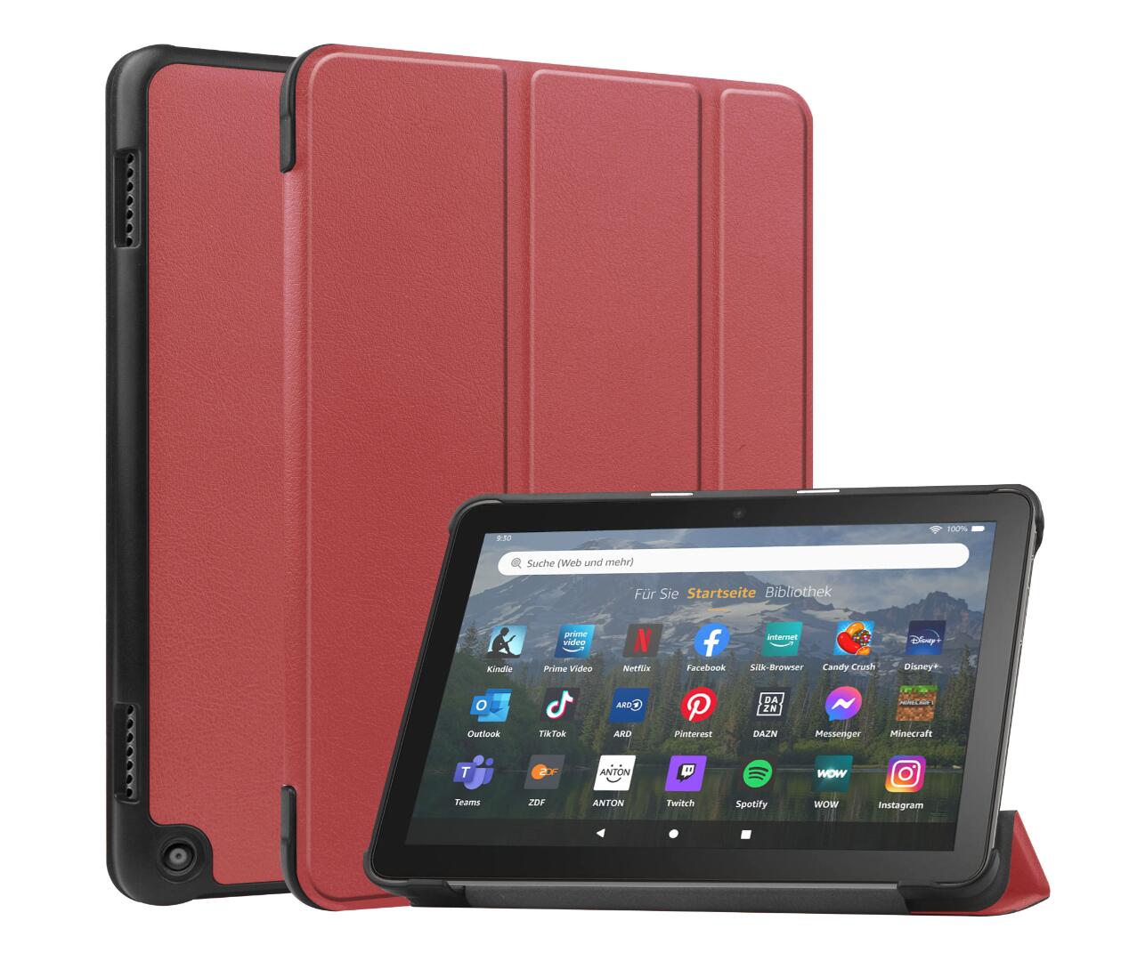 Tri-fold Caster Leather Kindle Fire HD 8 (2022) Case Hard Shell Slim