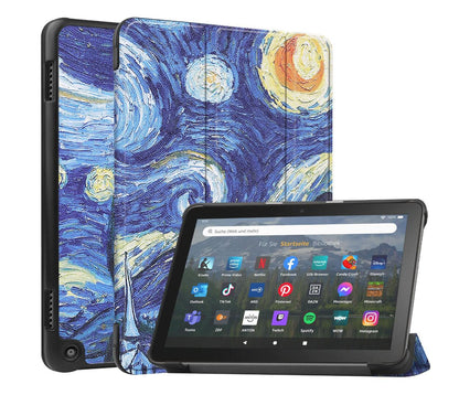 Tri-fold Caster Leather Kindle Fire HD 8 (2022) Case Hard Shell Slim