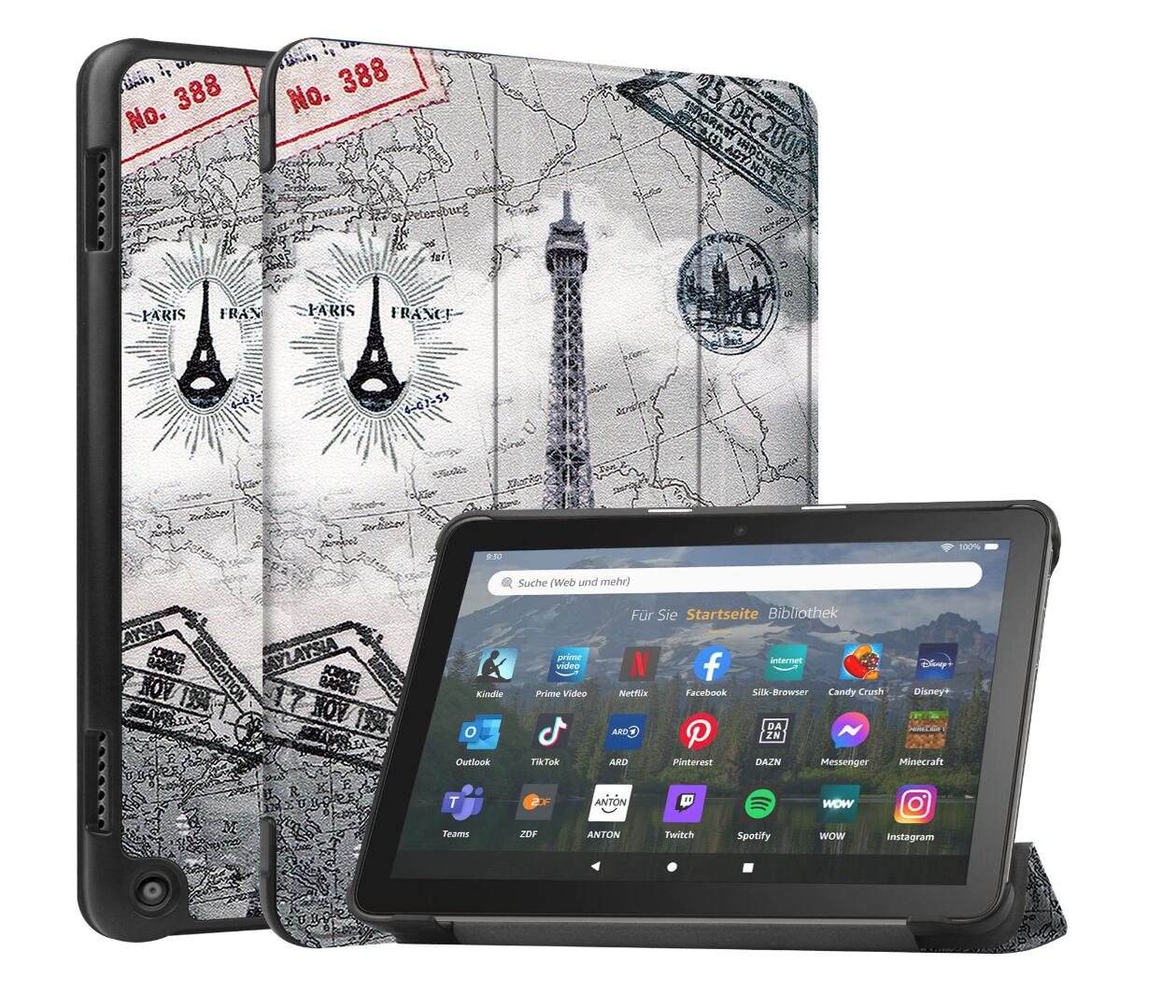 Tri-fold Caster Leather Kindle Fire HD 8 (2022) Case Hard Shell Slim