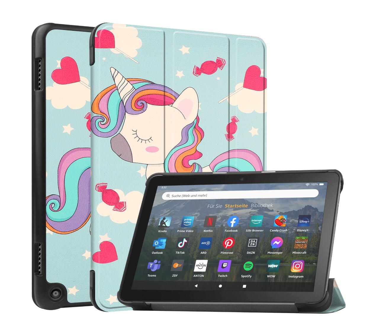 Tri-fold Caster Leather Kindle Fire HD 8 (2022) Case Hard Shell Slim