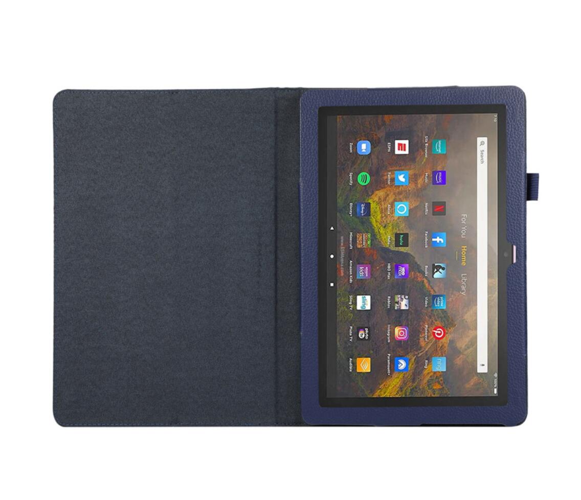 Classical Litchi Leather Amazon Kindle Fire HD 10 (2021) Case Folio