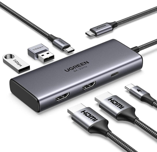 Revodok 6-in-1 USB-C Hub Dual HDMI DP 8K 100W Multiport