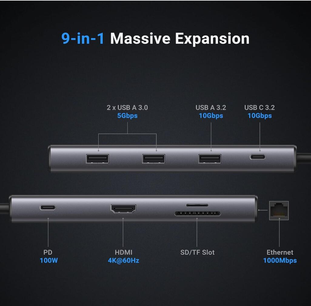 Revodok Pro Hub 9-in-1 Multiport Adapter Powerful 100W