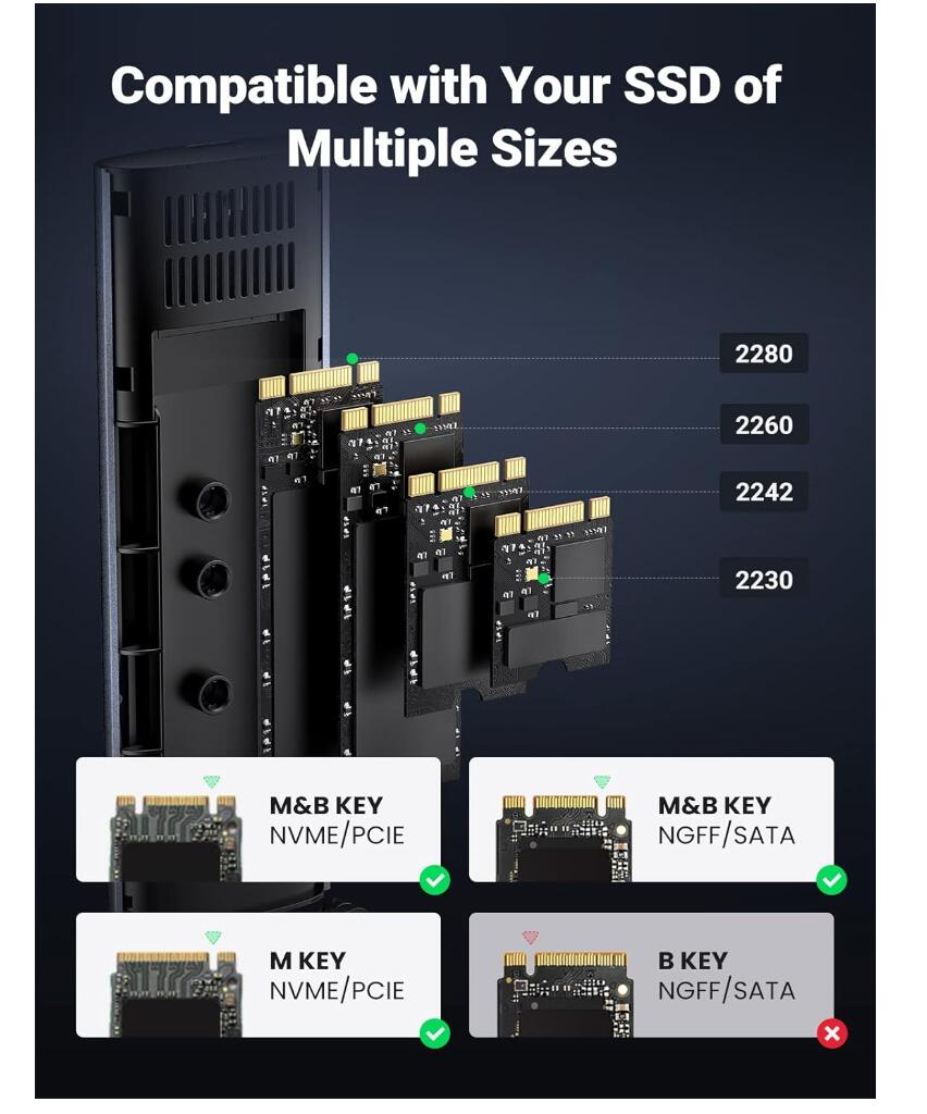 SATA VNMe M.2 SSD Enclosure UASP Trim 10Gbps Aluminum