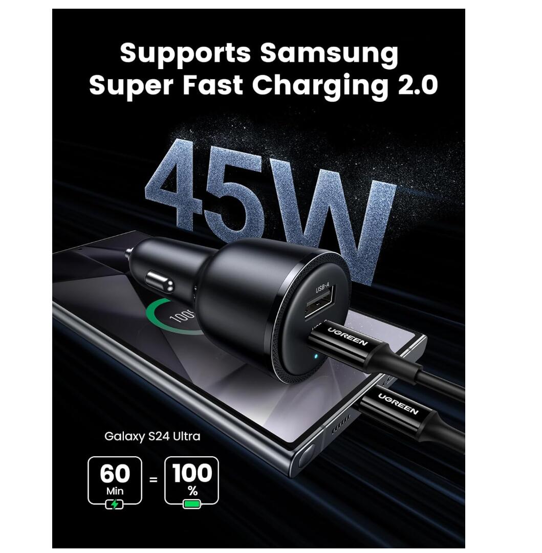 Super Fast Charging 63W USB-C Car Charger 2-Port