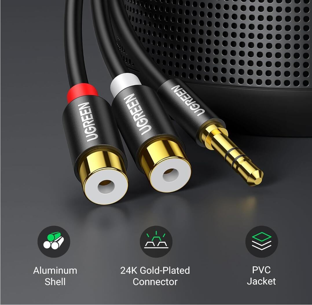 Superb Audio RCA to Aux Cable 3.5mm Male to 2RCA Female Adapter