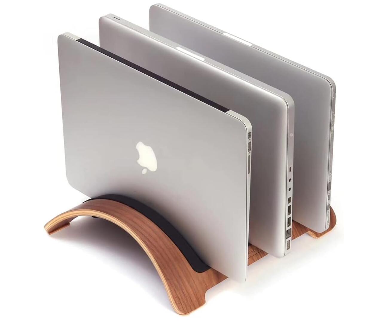 Walnut Wood Laptop Stand 3-Slots Vertical Holder Solid Sturdy