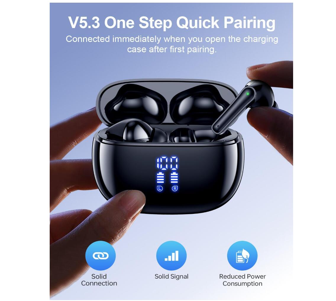 Wireless Bluetooth Earbuds 40H Playtime IPX5 Waterproof LED