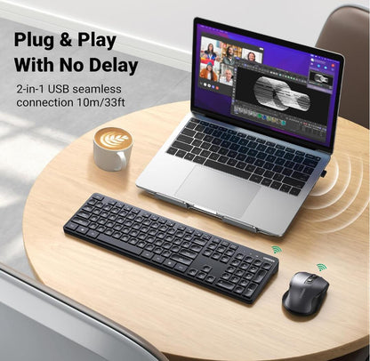 Wireless Keyboard 2.4Ghz with Mouse USB Receiver Ergonomic Slient