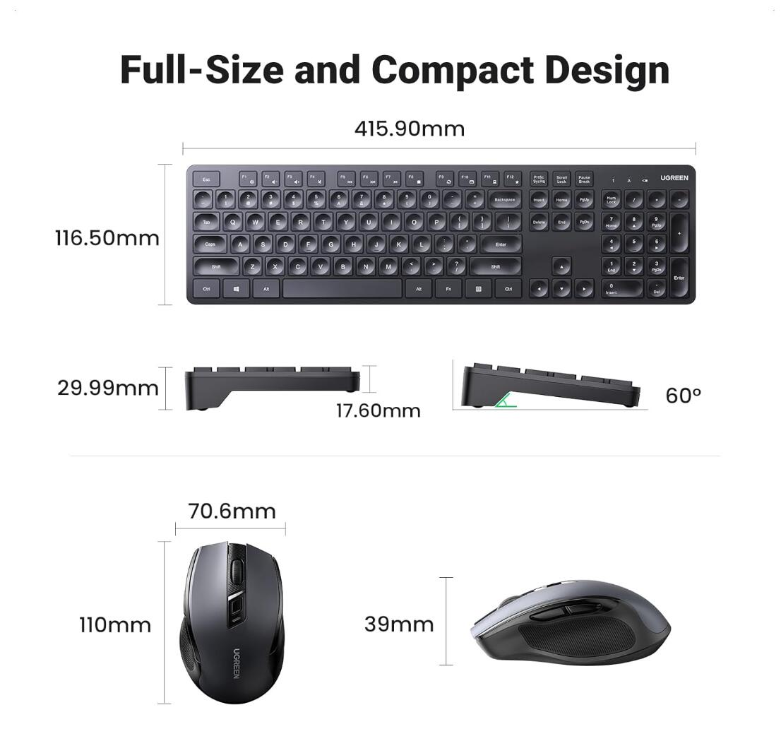 Wireless Keyboard 2.4Ghz with Mouse USB Receiver Ergonomic Slient