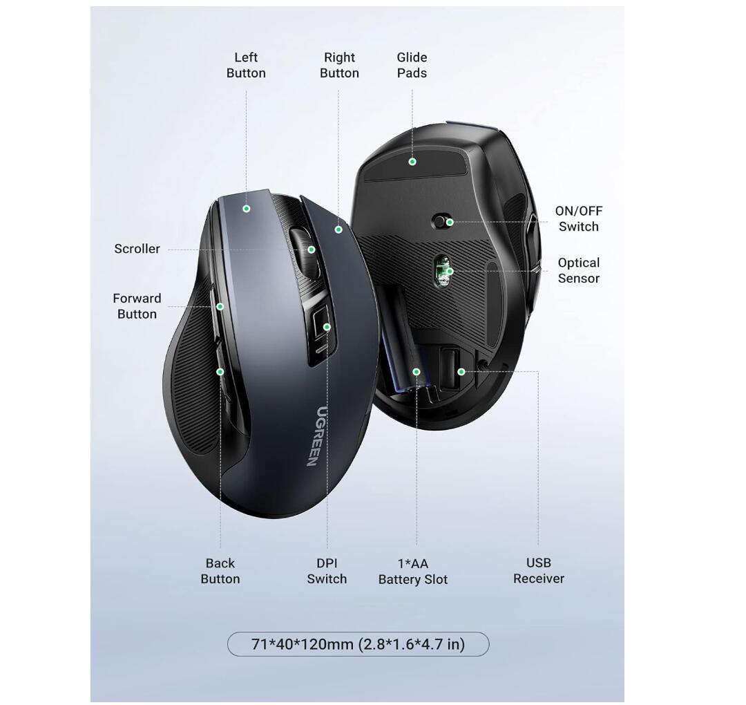 Wireless Mouse 2.4G with USB Receiver Ergonomic 5-Level DPI