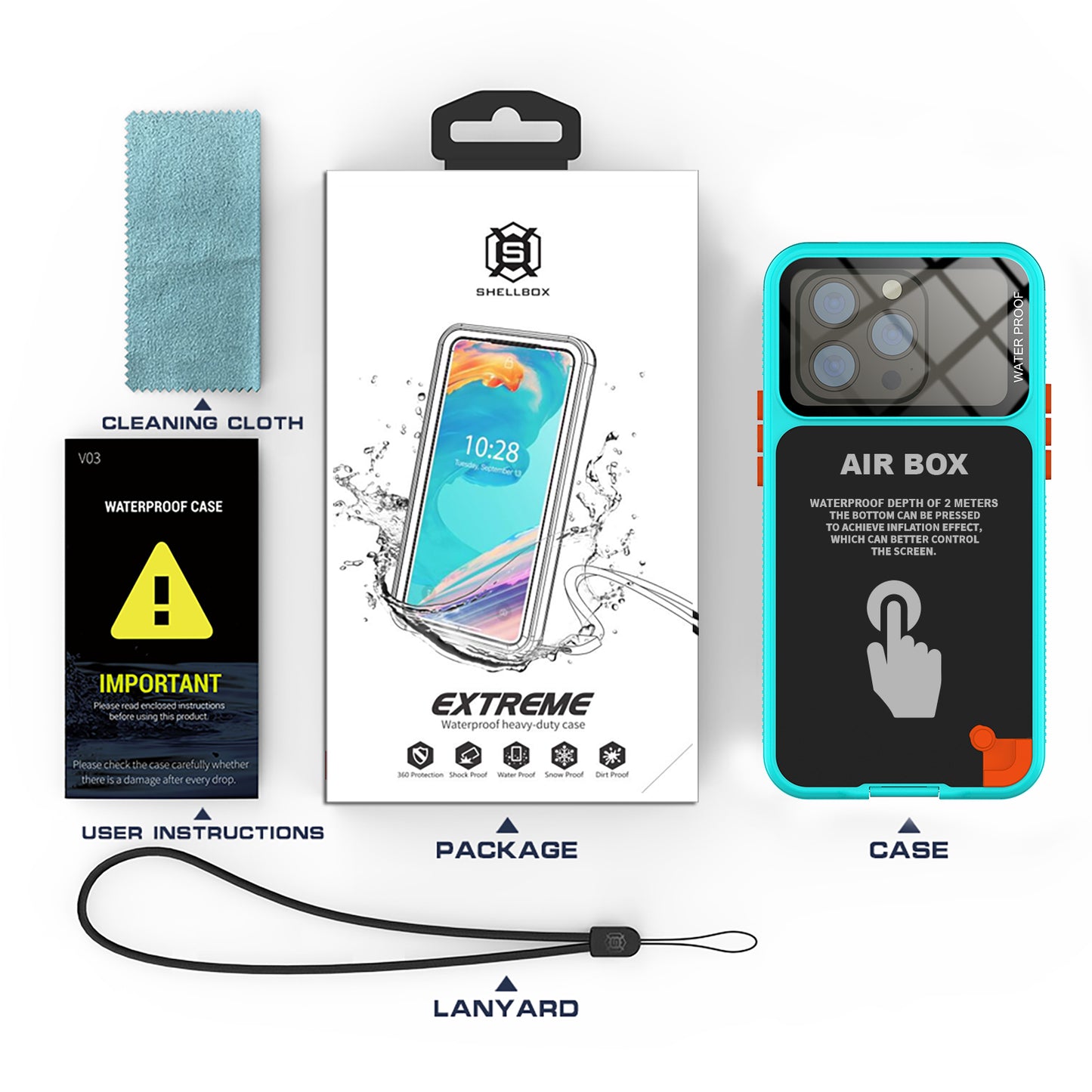 Air Box Simple Waterproof iPhone 15 Pro Max Case with Lanyard