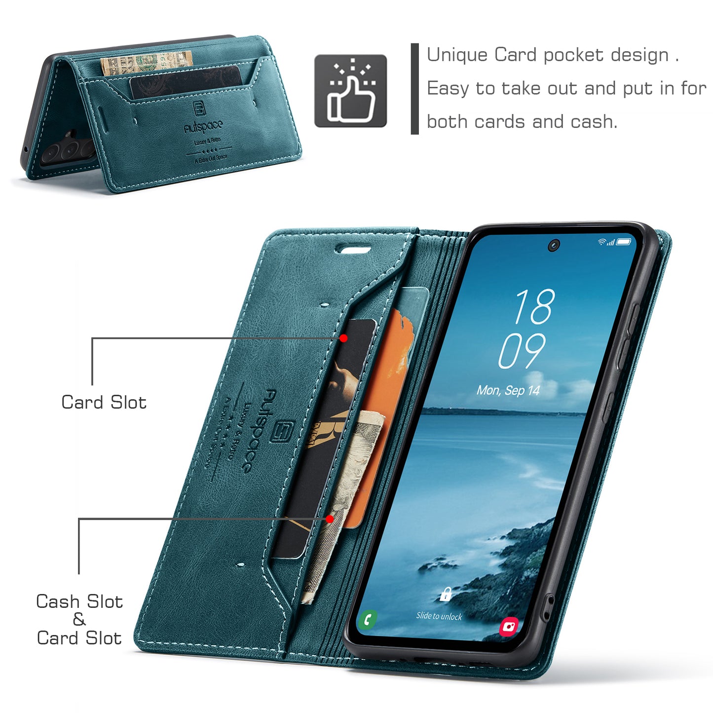 Luxury Retro Leather Galaxy A15 Case Magnetic Buckle RFID