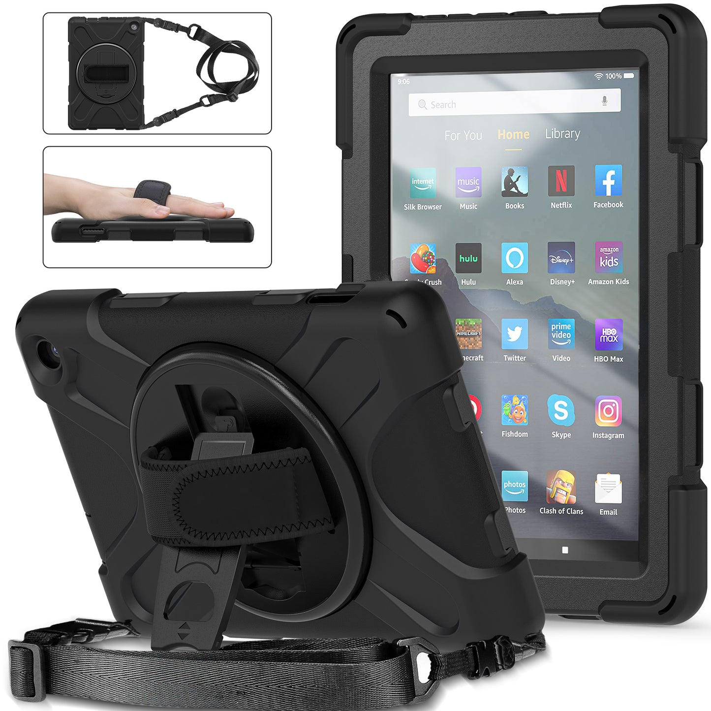 Pirate King Kindle Fire 7 (2022) Case 360 Rotating Stand Hand Shoulder